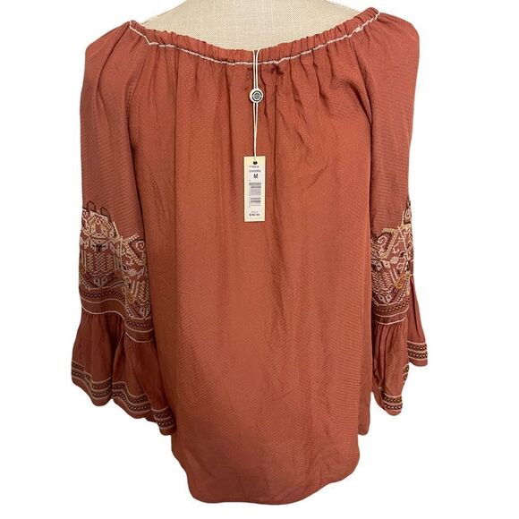 Max Studio Peasant Top with Embroidered Sleeve Detailing - Picture 3 of 8
